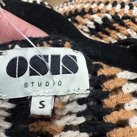 Y2K Osis Studio Striped Open Front Cardigan Black Tan Cream Cotton Blend - Picture 5 of 7